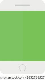Flat vector icon of a white smartphone with a green screen  