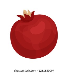 Flat vector icon of whole pomegranate. Delicious fruit. Natural and healthy product. Fresh and tasty food