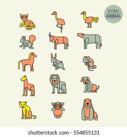Flat vector icon wild farm domestic animal collection
