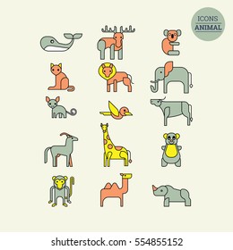Flat vector icon wild farm domestic animal collection