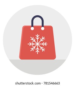 Flat vector icon of winter or christmas shopping bag