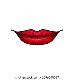 Flat vector icon of woman s mouth. Thin female lips with bright red lipstick. Design for mobile app or poster