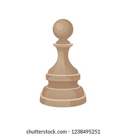 Flat vector icon of wooden chess piece - pawn. Beige figure. Strategic board game. Sport and leisure theme