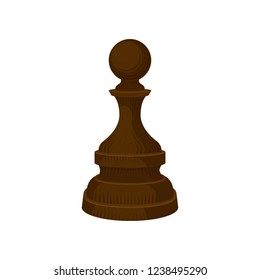Flat vector icon of wooden chess piece - pawn. Dark brown figure. Strategic board game