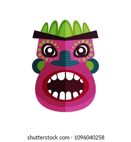 Flat vector icon of Zulu mask. Face with colorful ornaments. Traditional symbol of indigenous people, African tribes