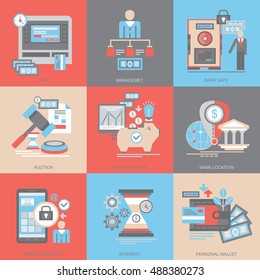 Flat vector icons. Banking and finance.
