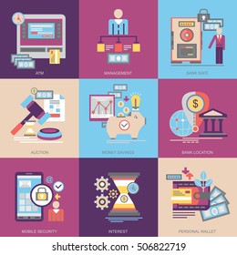 Flat vector icons. Banking and finance.