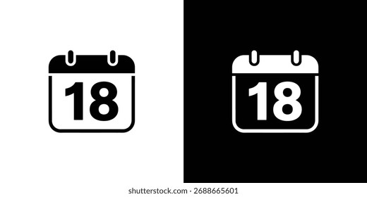 Flat vector icons of a calendar displaying the 18th, presented in a contrasting black and white design for versatile use with date reminder concepts.