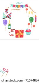 Flat vector icons Celebration party carnival festive icons set. Colorful symbols and elements - mask, gifts, presents, balloon, hat, cap