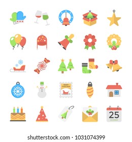 Flat Vector Icons Of Christmas Theme 