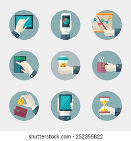 Flat vector icons collection of business and office elements.
