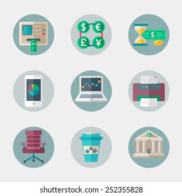 Flat vector icons collection of business and office elements.