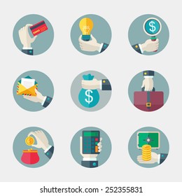 Flat vector icons collection of business and office elements.