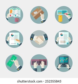 Flat vector icons collection of business and office elements.