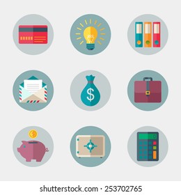 Flat vector icons collection of business and office elements.