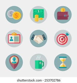 Flat vector icons collection of business and office elements.