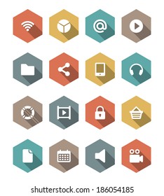 Flat vector icons concept. Design elements for business, social media,web site and mobile phone templates. design. Long shadow effect. 