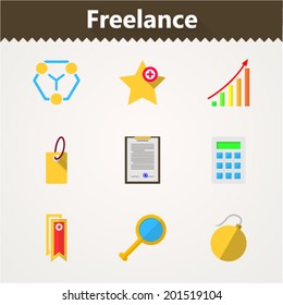Flat vector icons for freelance and business. Set of flat colored icons for freelance or business.