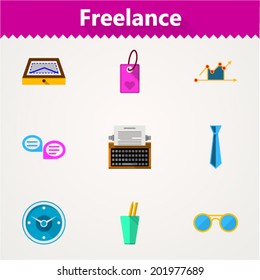 Flat vector icons for freelance and business. Set of flat colored icons for freelance or business.