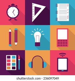Flat vector icons for freelance, business and design development