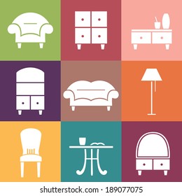 Flat vector icons. Furniture set.