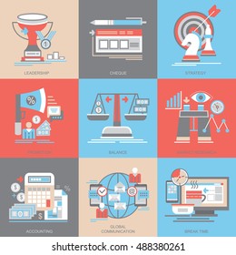 Flat vector icons. Marketing and finance.