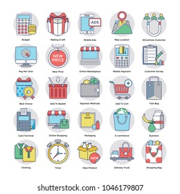 
Flat Vector Icons On Online Shopping Theme
