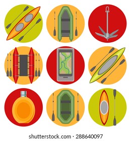 Flat vector icons on the theme of water tourism. Template elements for web and mobile applications. Flat design