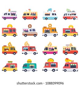 Flat Vector Icons Pack Of Food Vans
