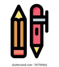 
Flat vector icons of pen and pencil, particularly pointing out the writing part of industry
