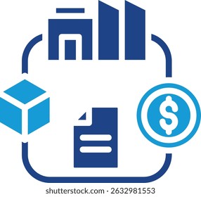 Flat vector icons of project financing or cash flow and circular or cyclical design documents emphasize that this is an ongoing process, involving several stages or aspects.
