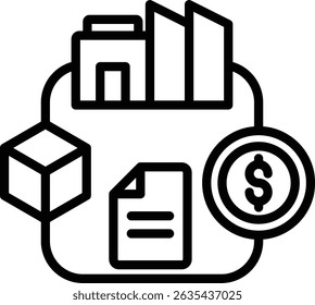 Flat vector icons of project financing or cash flow and circular or cyclical design documents emphasize that this is an ongoing process, involving several stages or aspects.