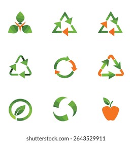 Flat vector icons of recycling symbols