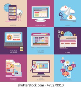 Flat vector icons. Seo and development.