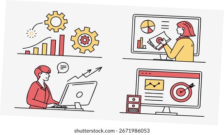 Flat Vector Icons Set of Business and Technology Concepts