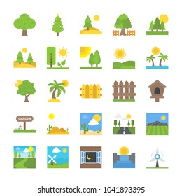 Flat Vector Icons Set of Landscape and Nature