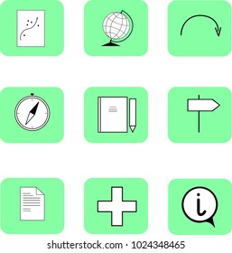Flat vector icons set. Mobile sign paper, book, kompass, arrow, pointer, ets. Design logo illustration for business. Vector illustration