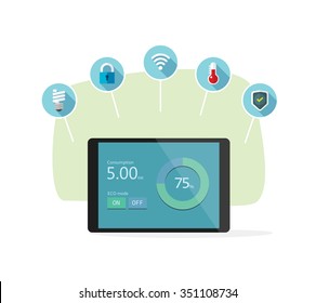Flat vector icons set for smart device technology, concept of communication software idea, interface development, production, touch screen, wireless internet network, consumer appliances modern design