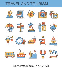 Flat vector icons set. Travel and tourism.