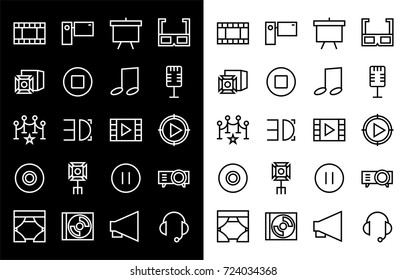 Flat vector icons with a thin line. Set for mobile applications. Cinema