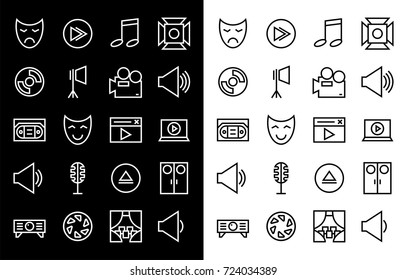 Flat vector icons with a thin line. Set for mobile applications. Theater