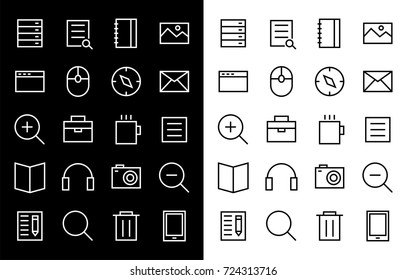 Flat vector icons with a thin line. Set for mobile applications. Education and Science
