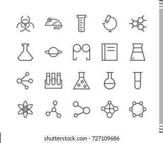 Flat vector icons with a thin line. Set for mobile applications. Chemistry and scientific research

