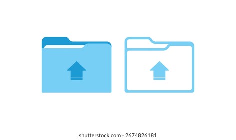 Flat vector icons of an upload folder with an arrow. Perfect for data transfer, cloud storage, and file sharing concepts