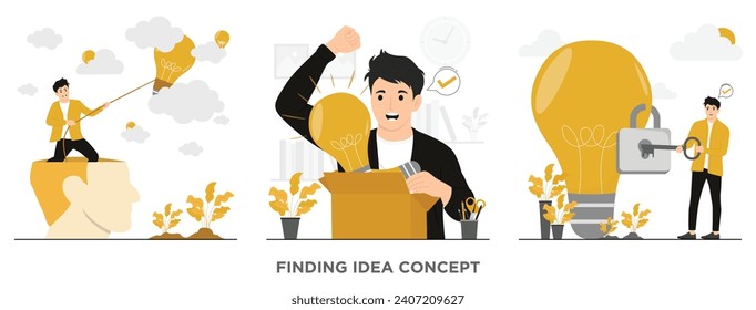 Flat vector idea creativity finding idea concept illustrator 