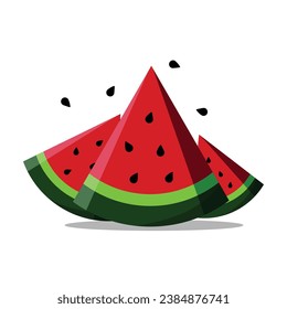 Un vector plano ilustra una relación de frutos. contiene una imagen de 3 cucharadas de sandías de diferentes tamaños sobre un fondo blanco. y las semillas dispersas son perfectas para la educación de los niños. 