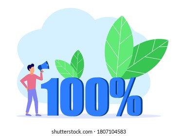 Ilustración vectorial plana del 100% de logros en todos los campos, mejores resultados y éxito.