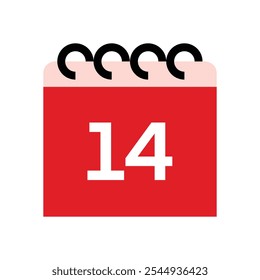 Flat vector illustration 14 February calendar. Valentine vector icon for apps and websites. Isolated on a white background.