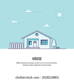 Flat vector illustration. 3d style. Line style. suburban houses. Real estate concept. eps10