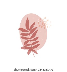 Flat vector illustration. Abstract digital shape with plant isolated on white background. Scandinavian style. Contemporary fantasy print, modern design element. Trendy geometric figure